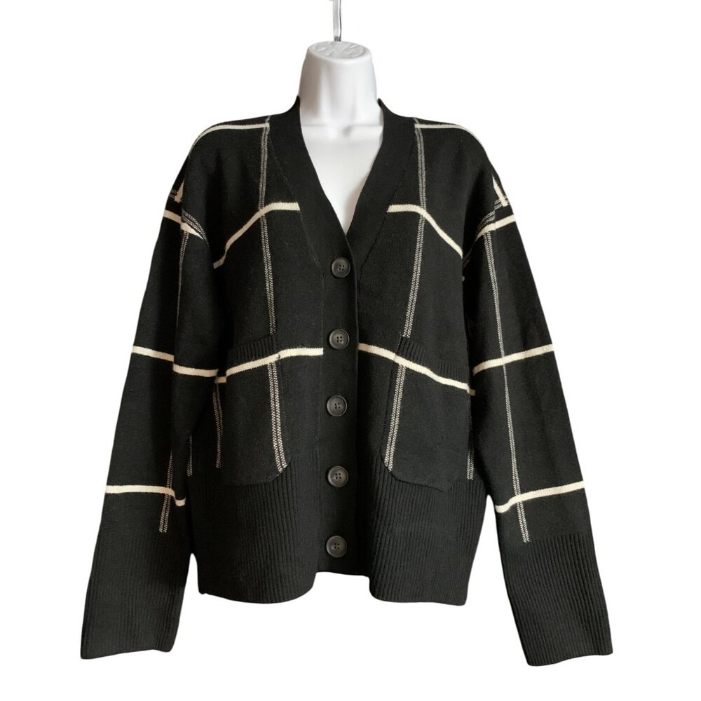 A New Day Womens Black Plaid Button-Up Cardigan Sweater With Pockets Size Small - Picture 5 of 14